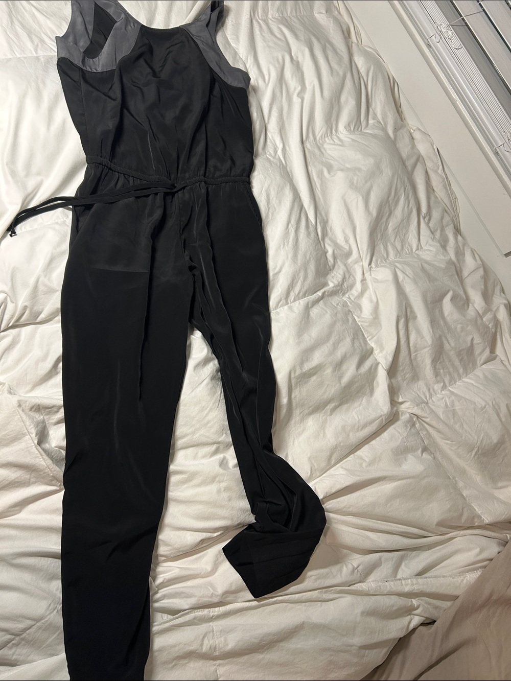 Banana Republic Black Jumpsuit with Gray Shoulder Panels and Tie Waist